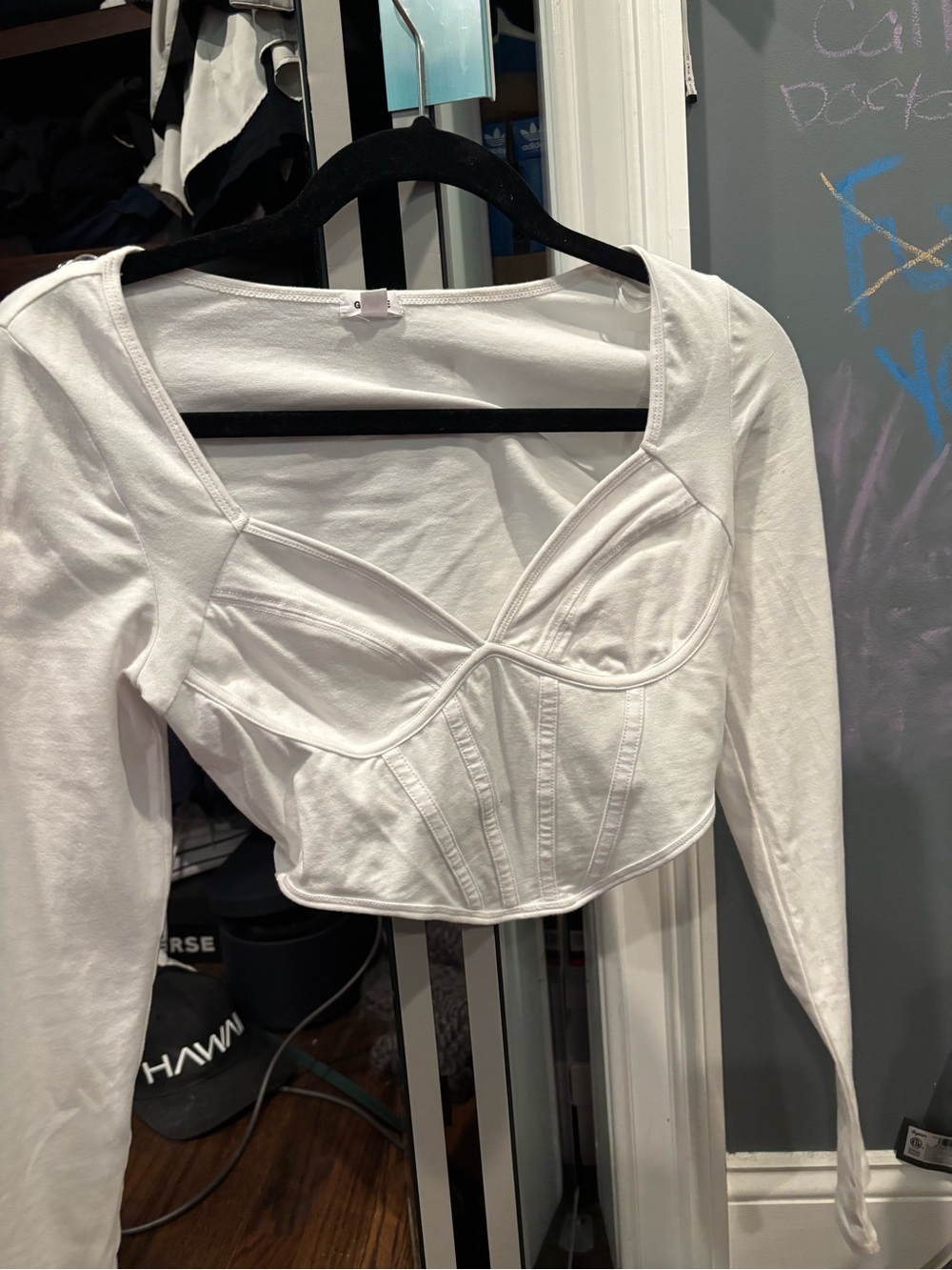 Garage White Long-Sleeve Bustier Crop Top